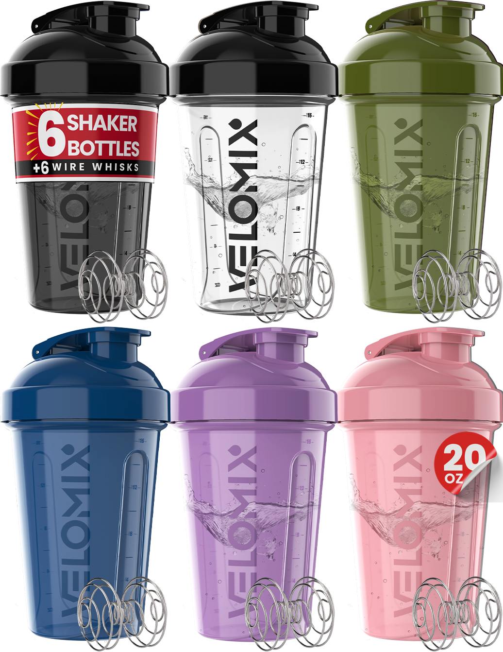6 Pack - 20 oz Shaker Bottle - Core Series