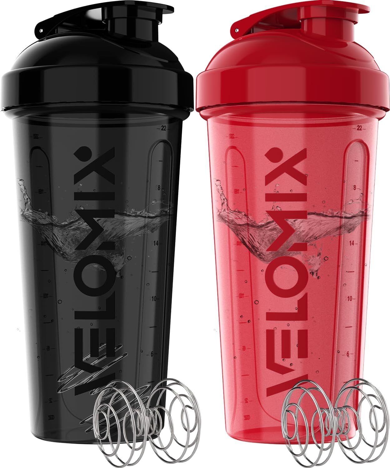 2 Pack- 28 oz Protein Shaker Bottles for Protein Mixes + 2x Wire Whisk