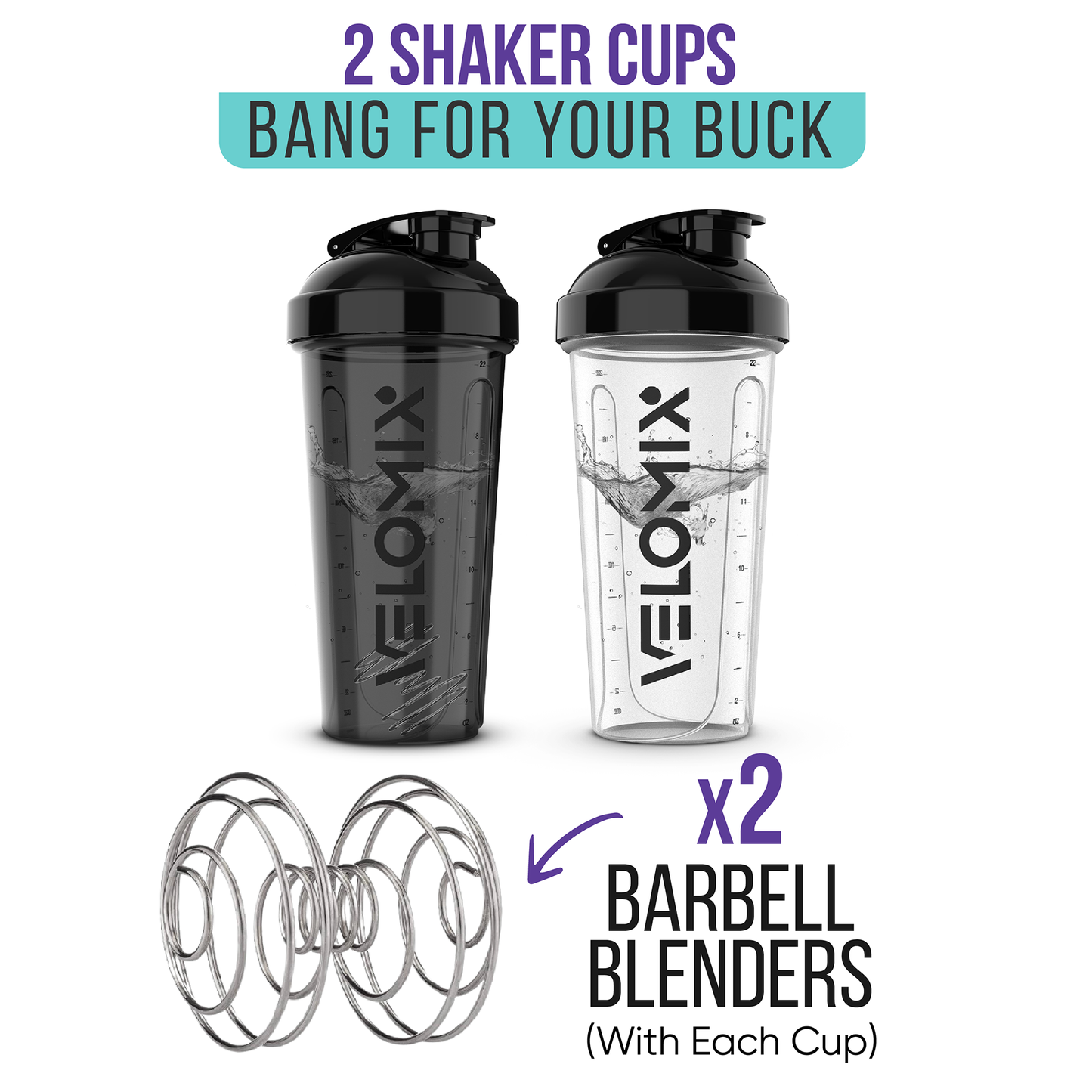 2 Pack - 28 oz Shaker Bottle - Clear Series